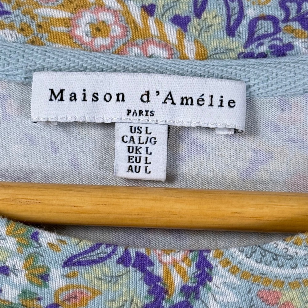 Maison d'Amelie Paris Womens L Paisley Ruched Puff Shoulder Long Sleeve Top - Picture 5 of 8